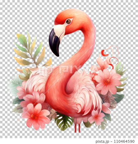cute pink flamingo with flowers. cute floral flamingo clipart, cute pink flamingo with flowers. cute floral flamingo clipart, 110464590