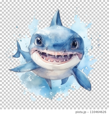 cute watercolor cartoon baby shark isolated 110464626