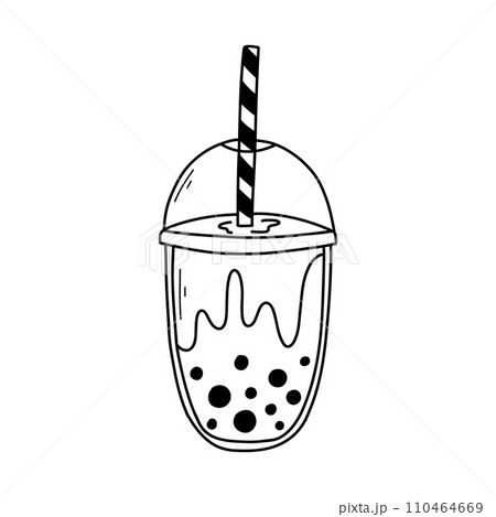 Bubble tea isolated on a white background in doodle style. Vector illustration of smoothie or bubble tea. 110464669
