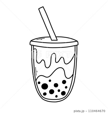Bubble tea isolated on a white background in doodle style. Vector illustration of smoothie or bubble tea. 110464670