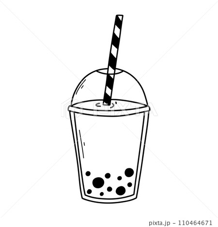 Bubble tea isolated on a white background in doodle style. Vector illustration of smoothie or bubble tea. 110464671
