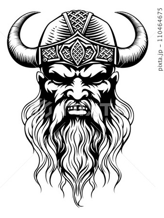 Viking Warrior Man Strong Mascot Face in Helmet 110464675