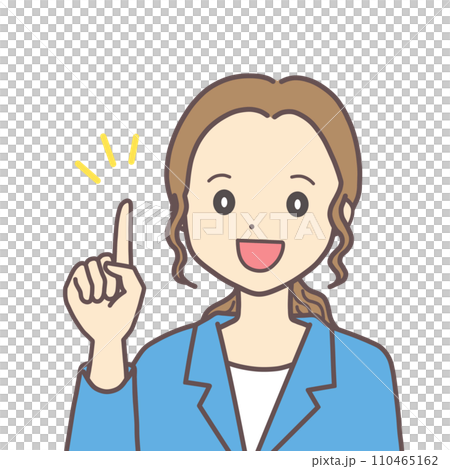 A woman in a suit holding up her index finger (long hair) 110465162