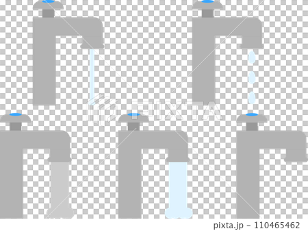 Illustration set of water coming out of various faucets Illustration set of water coming out of various faucets 110465462