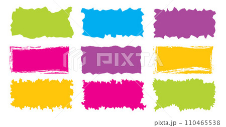 Jagged rectangle. Bright color simple shapes. Rectangle paper template jagged and rough. 110465538