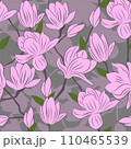 Pink blossom magnolia seamless pattern 110465539