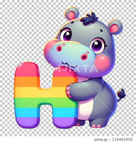 Rainbow Animal Alphabet Letter H, Letter A-Z for Kids and Education, Ai generative 110465950