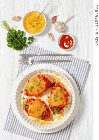 baked juicy chicken breasts with tomatoes, cheese baked juicy chicken breasts with tomatoes, cheese 110465961