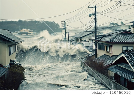 津波と地震の被害 AI生成画像 AI画像 津波と地震の被害 AI生成画像 AI画像 110466016