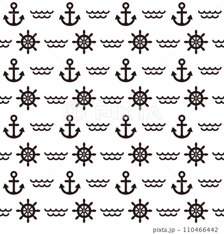 錨・舵輪・波のシームレスパターン 110466442