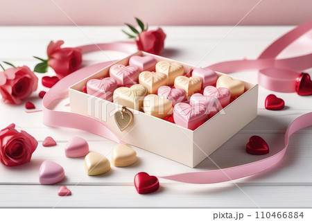 Birthday greeting card or Valentine's day with chocolates. 110466884