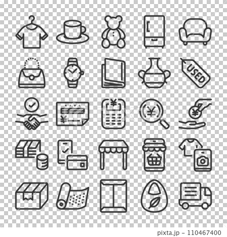 フリーマーケット リサイクルショップ アイコン セット フリーマーケット リサイクルショップ アイコン セット 110467400
