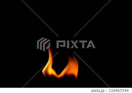 Hot flames on a black background. Beautiful flame of fire in the dark. Abstract of burning flames and smoke. Hot flames on a black background. Beautiful flame of fire in the dark. Abstract of burning flames and smoke. 110467544