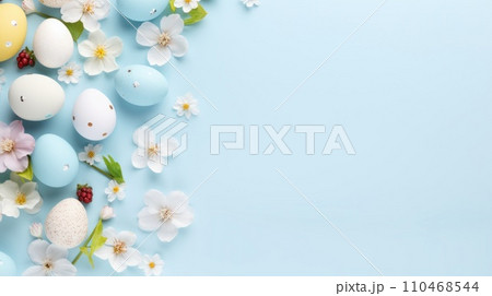 Easter frame of pastel colorful eggs. Religion tradition. Generative AI 110468544