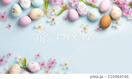 Easter frame of pastel colorful eggs. Religion tradition. Generative AI 110468546