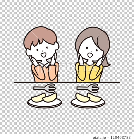 りんごを楽しそうに食べる女の子と男の子のイラスト素材 りんごを楽しそうに食べる女の子と男の子のイラスト素材 110468788