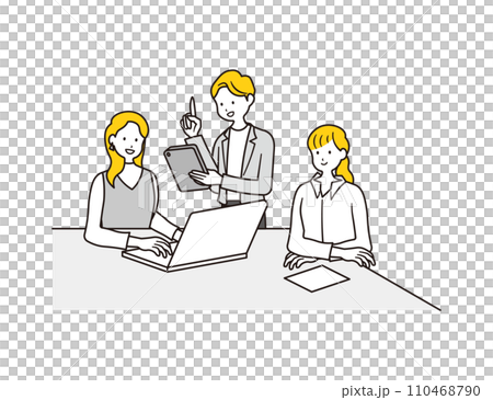 打ち合わせをする2人の女性会社員と男性会社員のイラスト素材 打ち合わせをする2人の女性会社員と男性会社員のイラスト素材 110468790