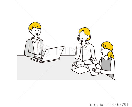 打ち合わせをする2人の女性会社員と男性会社員のイラスト素材 打ち合わせをする2人の女性会社員と男性会社員のイラスト素材 110468791