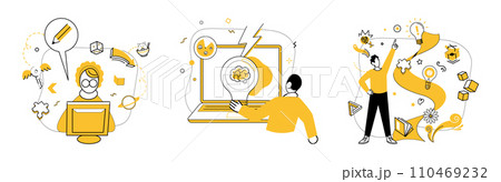 Business thinking vector illustration. Success blossoms where inspiration and business thinking concept converge In garden ideas, seeds business thinking grow into solutions Motivation fuels engine 110469232