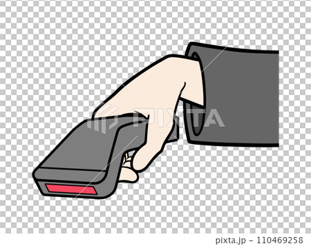 Illustration of the hands of a store clerk reading a barcode with a scanner Illustration of the hands of a store clerk reading a barcode with a scanner 110469258