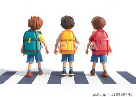 小学生の登校風景（背景白）-1 110469446