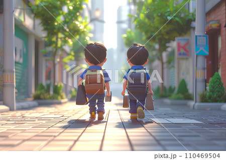 小学生の帰り道(後ろ姿)-1 110469504