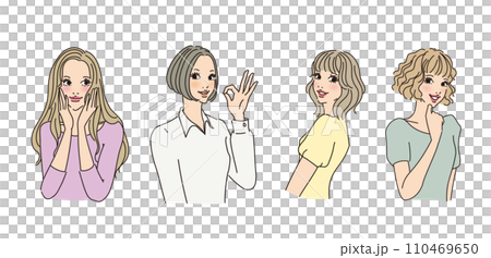 時尚女性上半身有各種表情 時尚女性上半身有各種表情 110469650