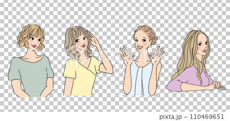 時尚女性上半身有各種表情 時尚女性上半身有各種表情 110469651