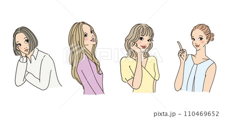 色々な表情のオシャレな女性上半身 110469652