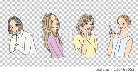 色々な表情のオシャレな女性上半身 110469652