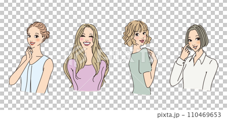 時尚女性上半身有各種表情 110469653