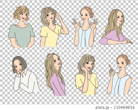 時尚女性上半身有各種表情 110469658