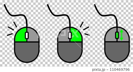 パソコンをクリックで操作するマウスの説明のイラスト 110469796