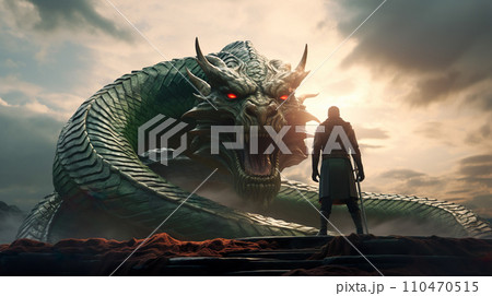邪悪な竜に挑む戦士「AI生成画像」 110470515
