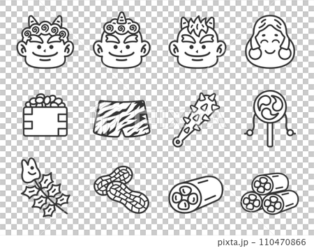 Illustration set of Setsubun icons (line drawings) 110470866