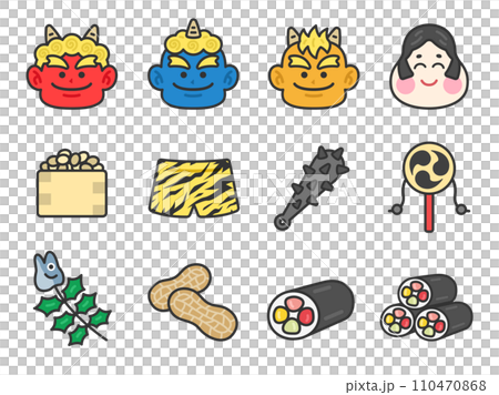 Illustration set of Setsubun icons (line drawing color) 110470868