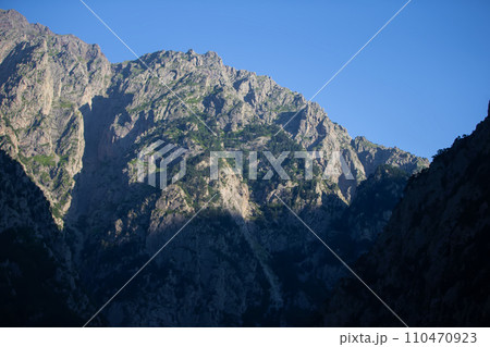 Mountain range against the blue sky. 110470923