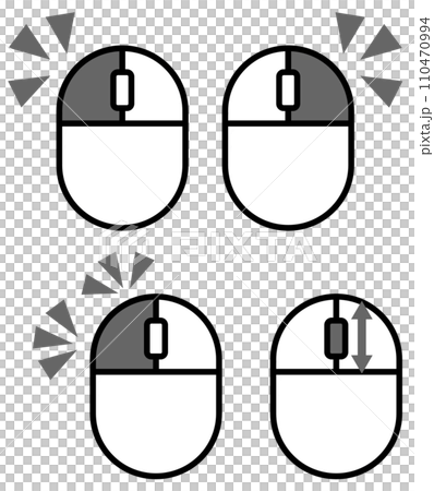 Illustration explaining how to use a mouse to operate a computer by clicking 110470994