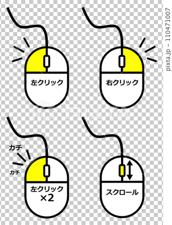 パソコンをクリックで操作するマウスの説明のイラスト 110471007