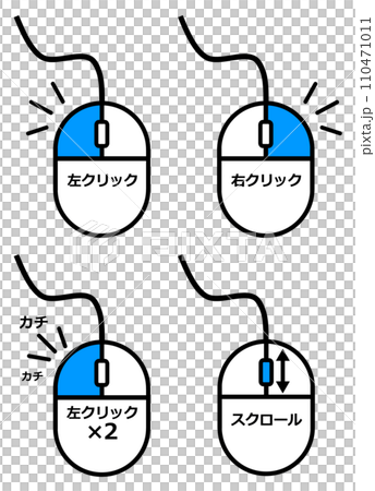 パソコンをクリックで操作するマウスの説明のイラスト 110471011