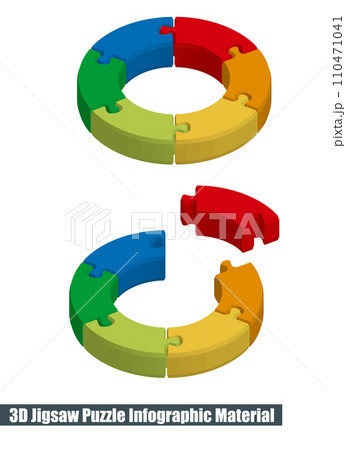 6色の色相環で構成されたアイソメトリックスの円形のパズルのグラフィック素材、立体イラスト。のイラスト素材 [110471041] - PIXTA