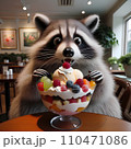 ジャンボパフェに大喜びするアライグマ 110471086