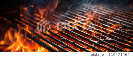 Empty flaming grill grates 110471464