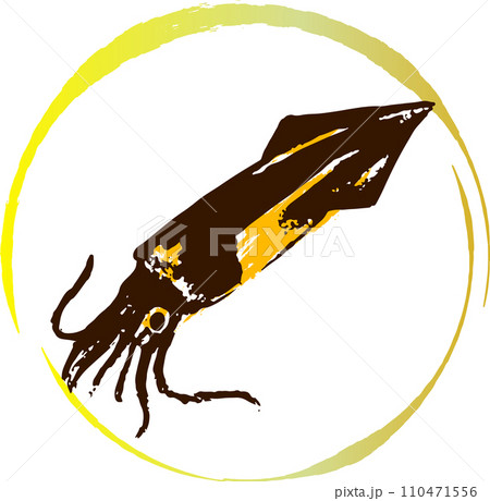 和風なイカの墨絵イラスト 110471556