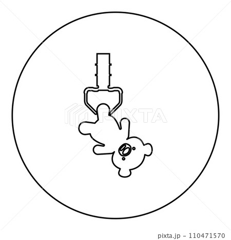 Prize toy manipulator hold plush bear cute doll iron hook crane claw picker for pick up icon in circle round black color vector illustration image outline contour line thin style 110471570