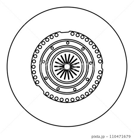 Car clutch basket cover cohesion transmission auto part plate kit repair service icon in circle round black color vector illustration image outline contour line thin style 110471679