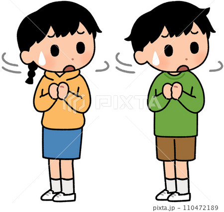 不安そうにキョロキョロする女の子と男の子 110472189