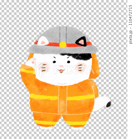 Illustration of a saluting firefighter cat Crayon touch Illustration of a saluting firefighter cat Crayon touch 110472715