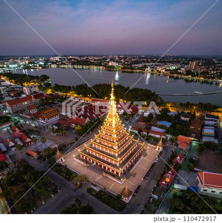 Aerial view of Wat Nong Waeng, also known as Phra Mahathat Kaen Nakhon, in Khon Kaen, Thailand 110472917