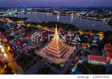 Aerial view of Wat Nong Waeng, also known as Phra Mahathat Kaen Nakhon, in Khon Kaen, Thailand Aerial view of Wat Nong Waeng, also known as Phra Mahathat Kaen Nakhon, in Khon Kaen, Thailand 110472970